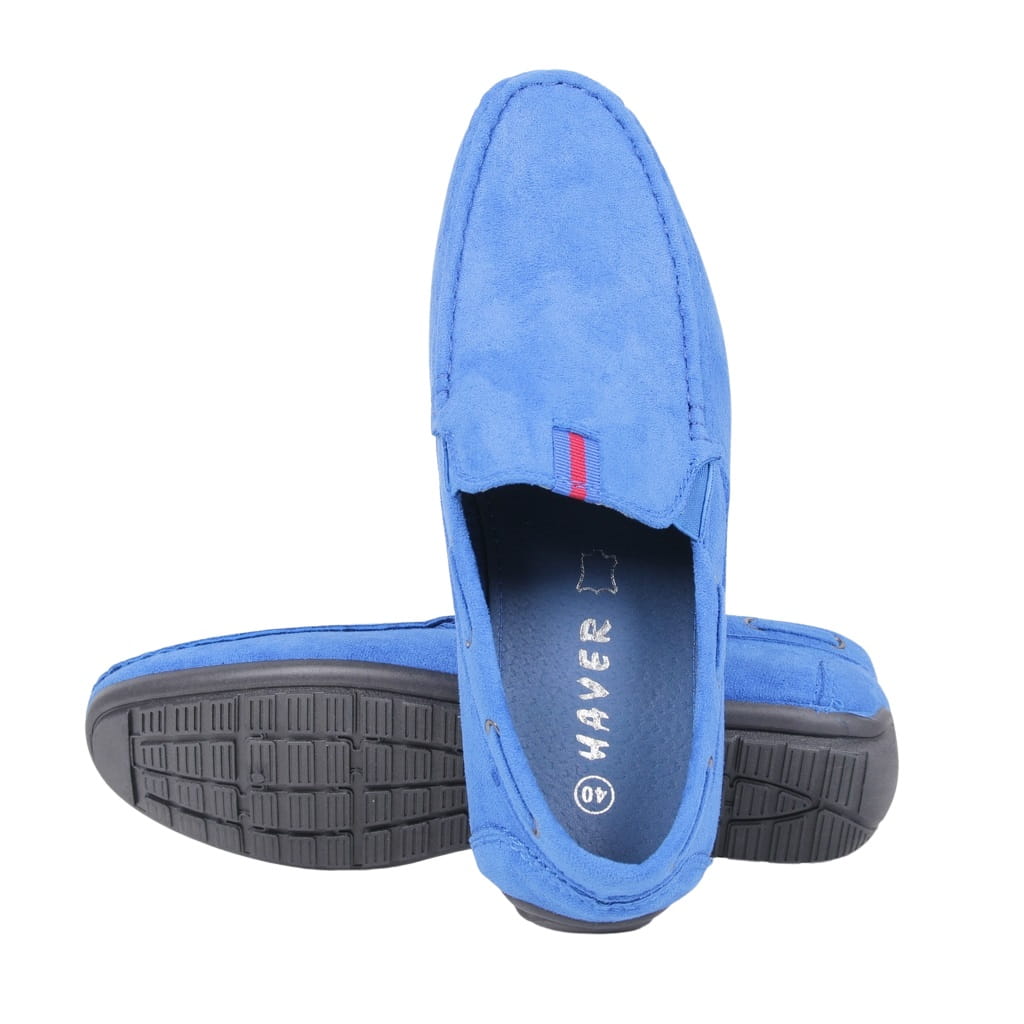 NIEBIESKIE BUTY MĘSKIE MOKASYNY PÓŁBUTY BUTY WSUWANE HAVER CHABROWE ZAMSZ Nosek migdałowy