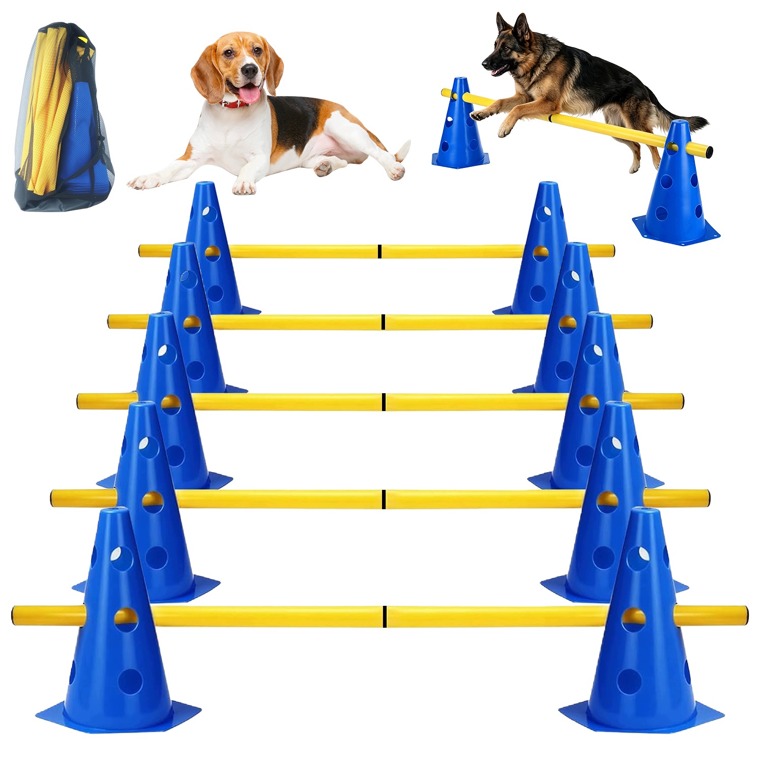 Tor przeszkód agility dla psa 10 słupków 24 cm 5 belki trening Psa Activity