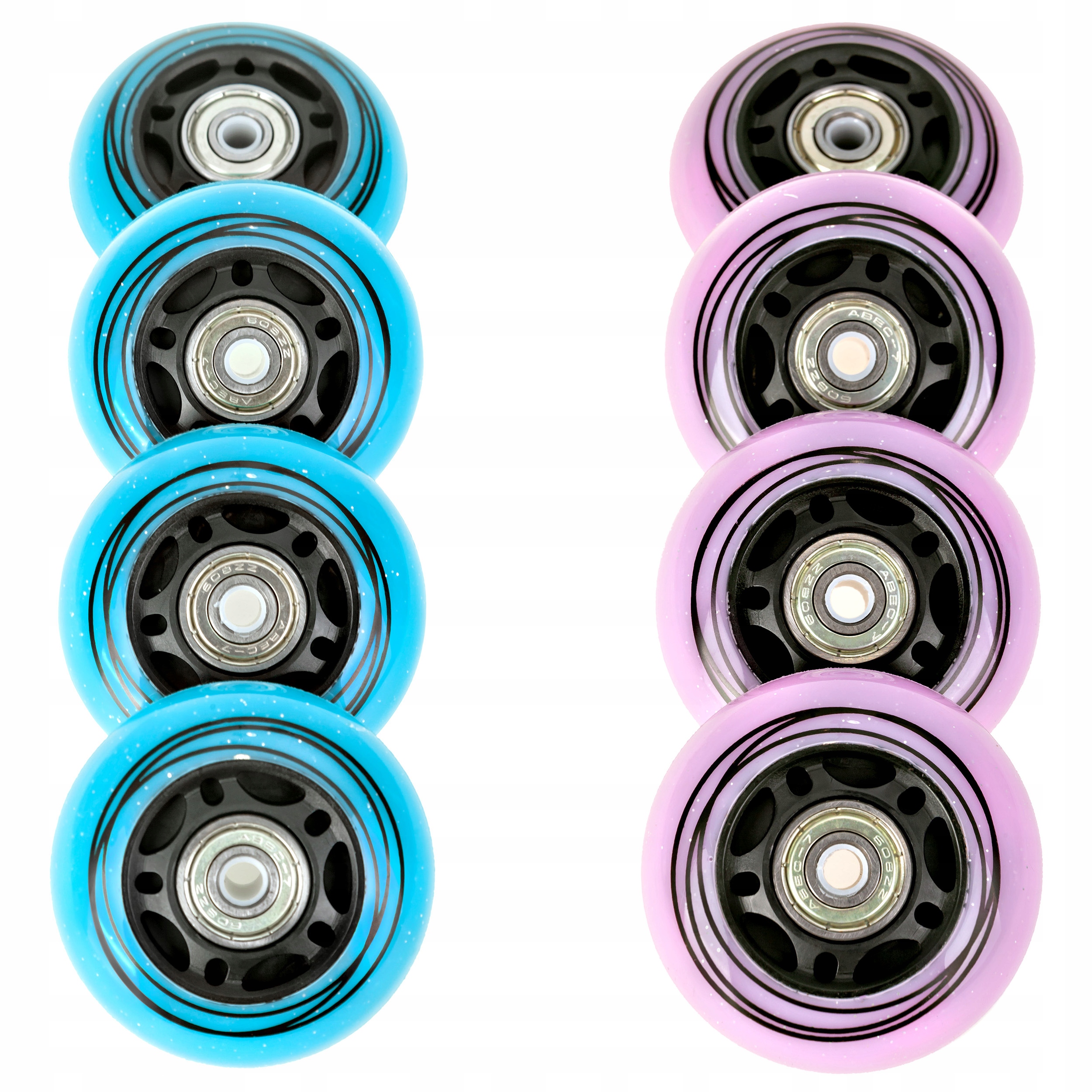 8x Świecące kółka Led do rolek Raven Loret Glitter 70mm Pu łożyska Abec-7