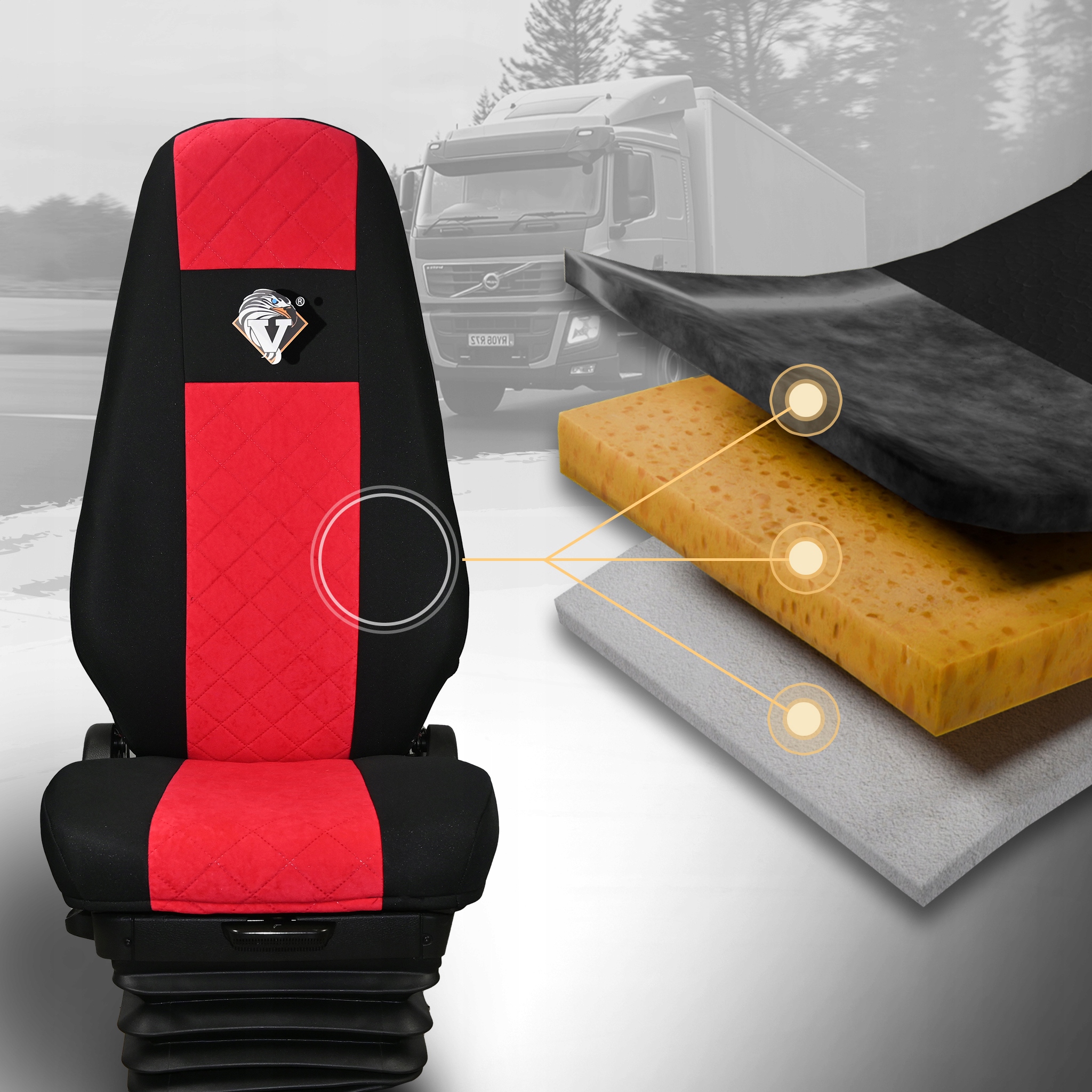 Pokrowce na fotele samochodu ciężarowego tir Volvo FH4 FH5 1 pas czerwony Producent Z.P.H.U. Saba