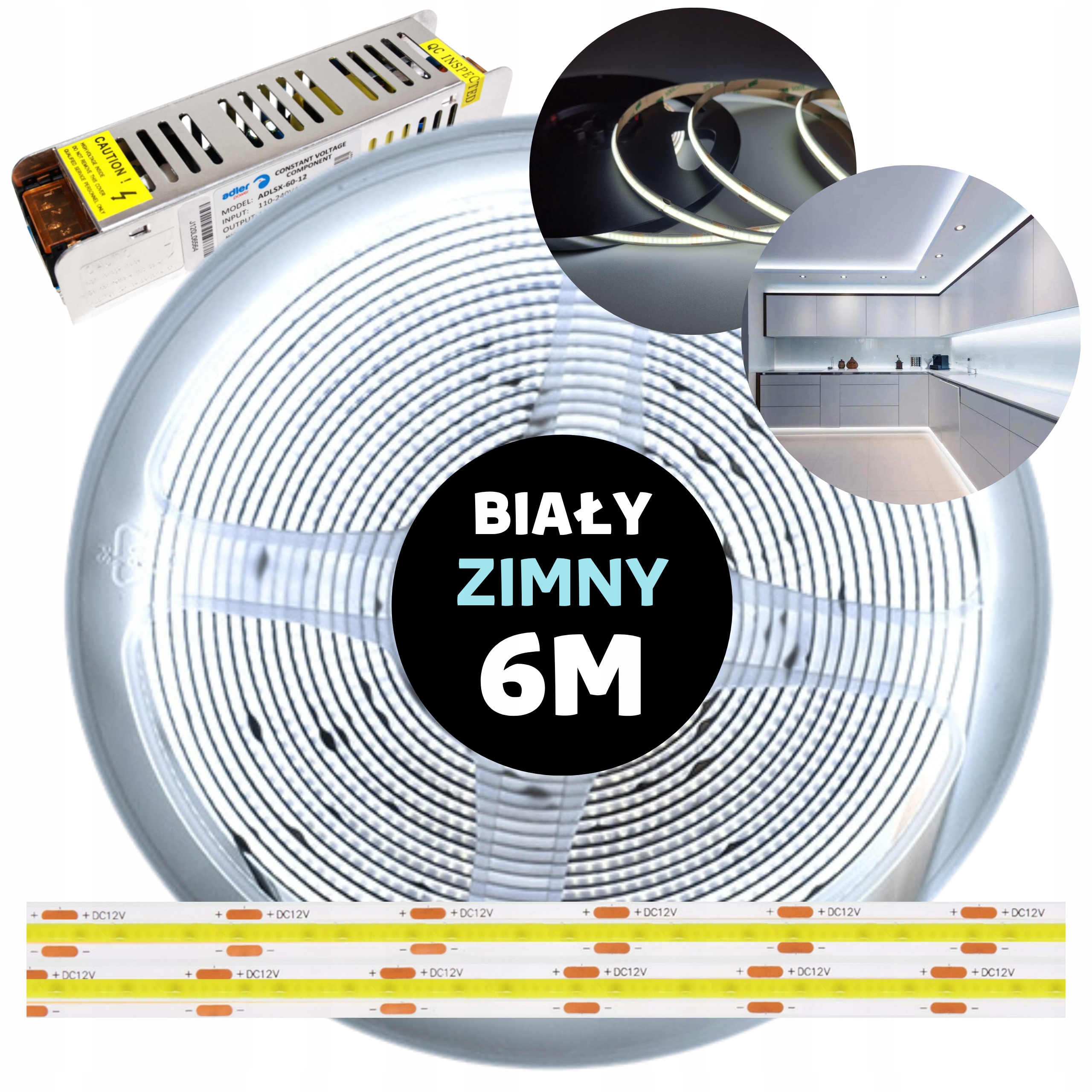 Pásek Led Cob kontinuální neonová linka s napájecím zdrojem bílý studený 12V 6M