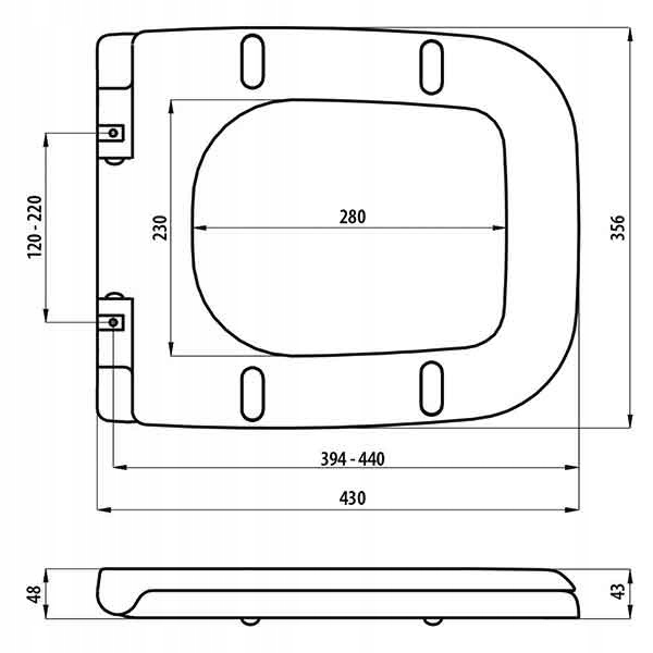 DESKA SEDESOWA WOLNOOPADAJĄCA ZAWIAS MET WYPINANA Długość 44 cm