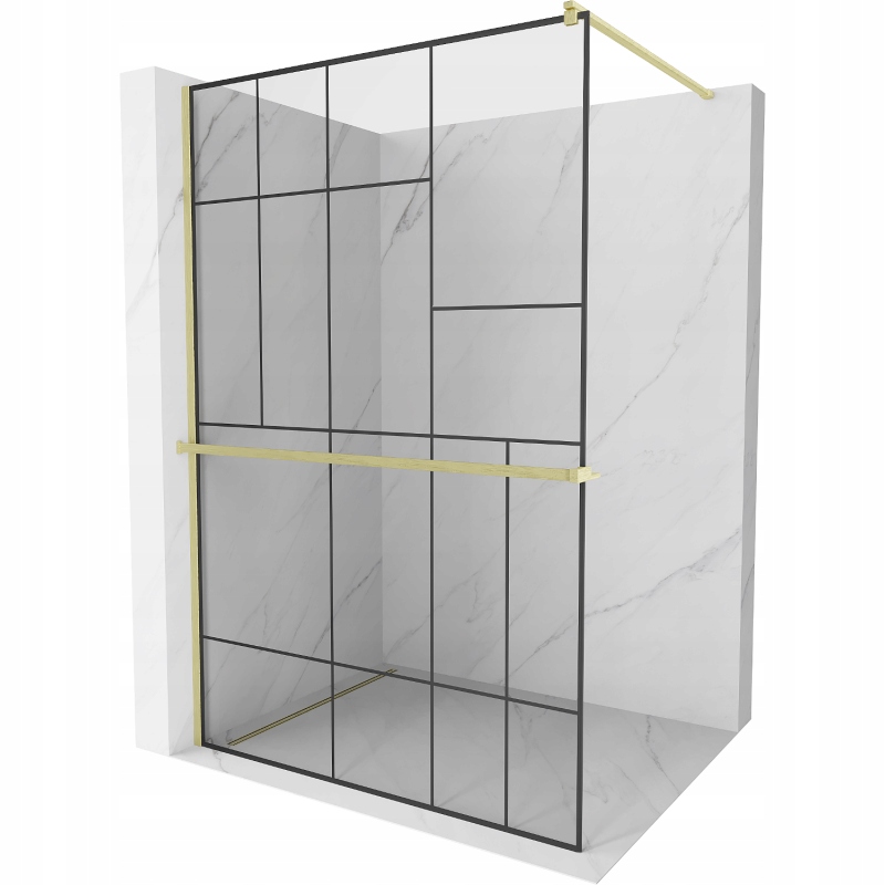 Mexen Kioto+ sprchová stěna s policí Walk-in 100 x 200 cm, černý vzor, zlat