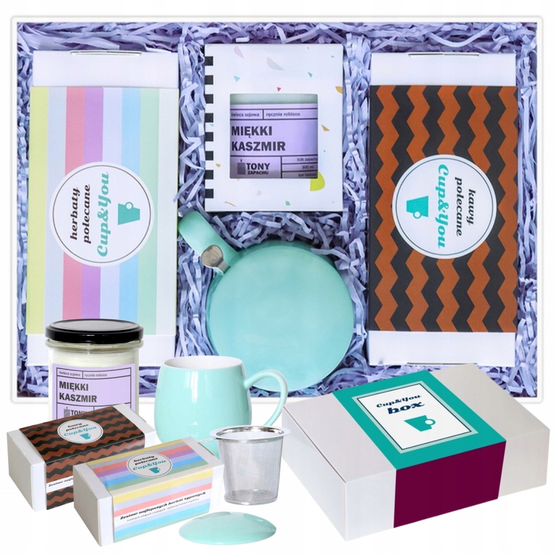 Levně Ideální dárková sada káva s příchutí čaj a stylovým mátovým hrnkem