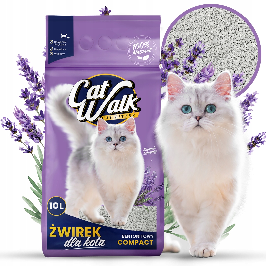 2x Stelivo pro kočky bentonitové Levandulové CatWalk Compact 10L hrudkující