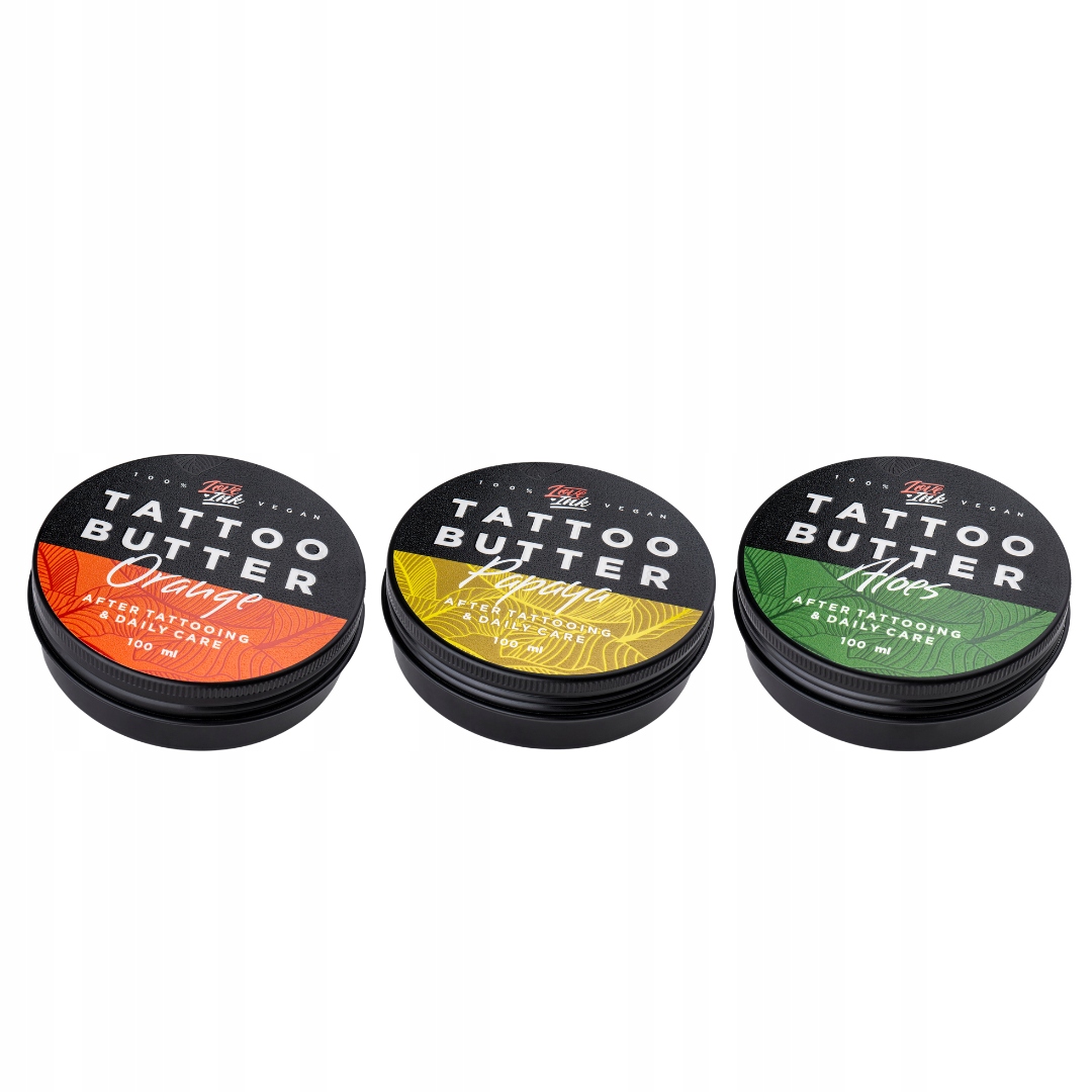 Zestaw maseł do pielęgnacji tatuażu 3x 100ml Aloes, Papaya, Orange Loveink