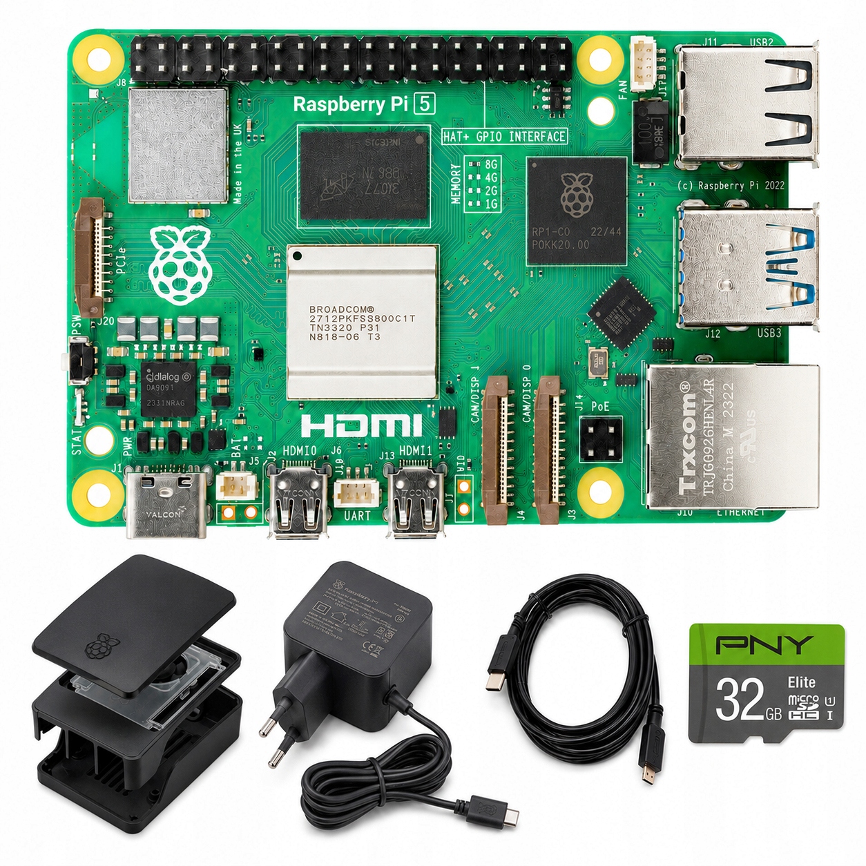 Sada Raspberry Pi 5 8 Gb Ram 32 Gb, puzdro, napájací zdroj Hdmi