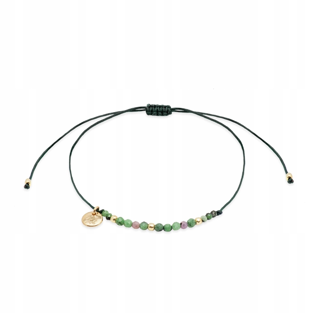 Bransoletka zielona sznurkowa pozłacana Ania Kruk zoisyt rubin srebro 925