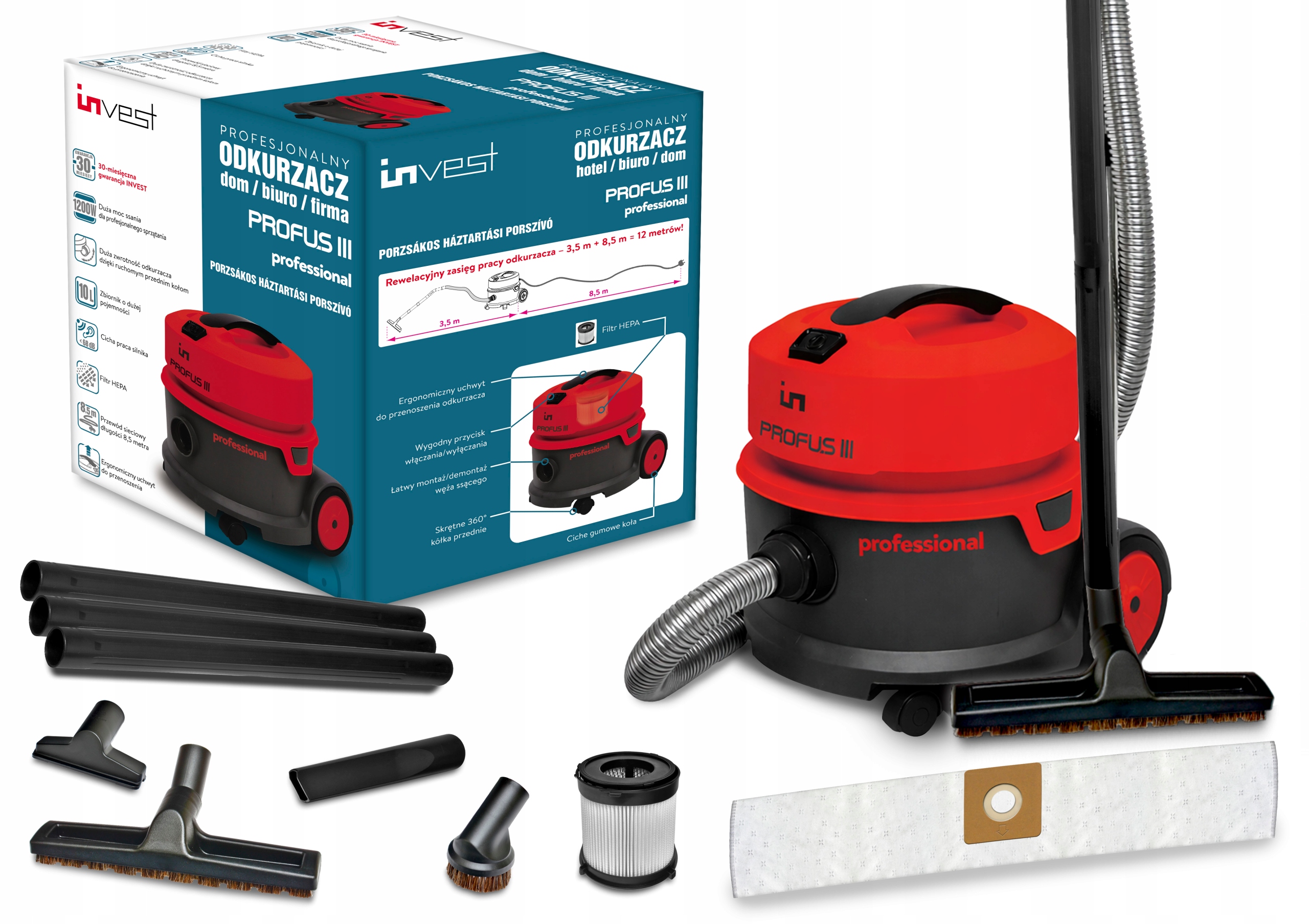 Vysavač Výkonný Tichý, Výkonný, 1200 W, 10 L Sada Nástavců