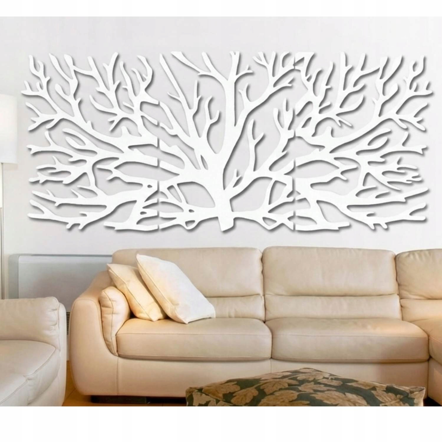 Dekoracja ścienna z motywem gałęzi Hdf Biała 210 x 90 cm