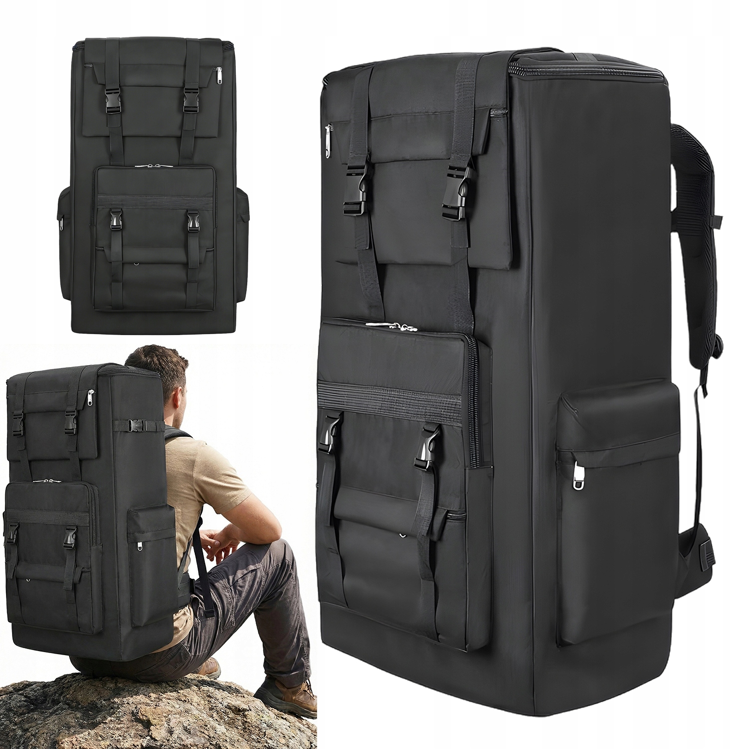 Plecak Turystyczny Trekkingowy 120L Górski W Góry Męski Damski Czarny XL