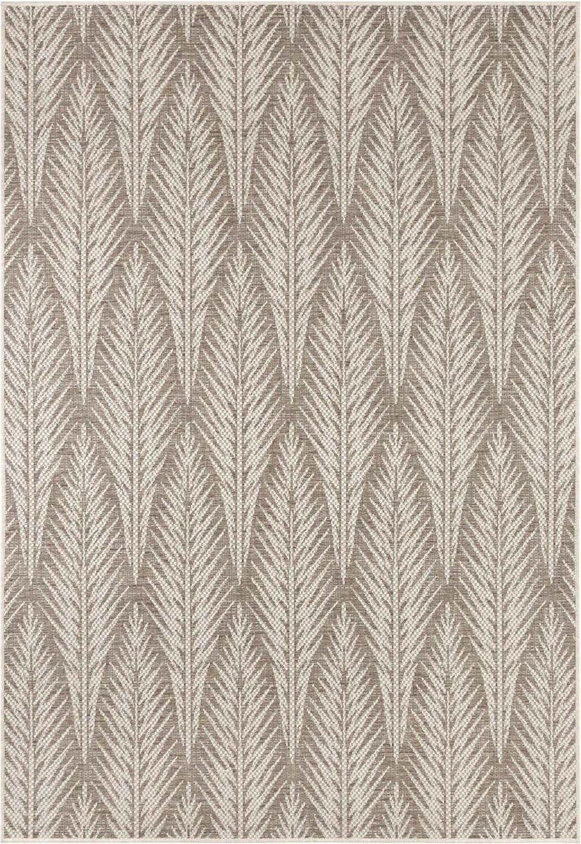 Vonkajší koberec na terasu 230 x 330 cm typu sisal, béžovo-krémový s listami