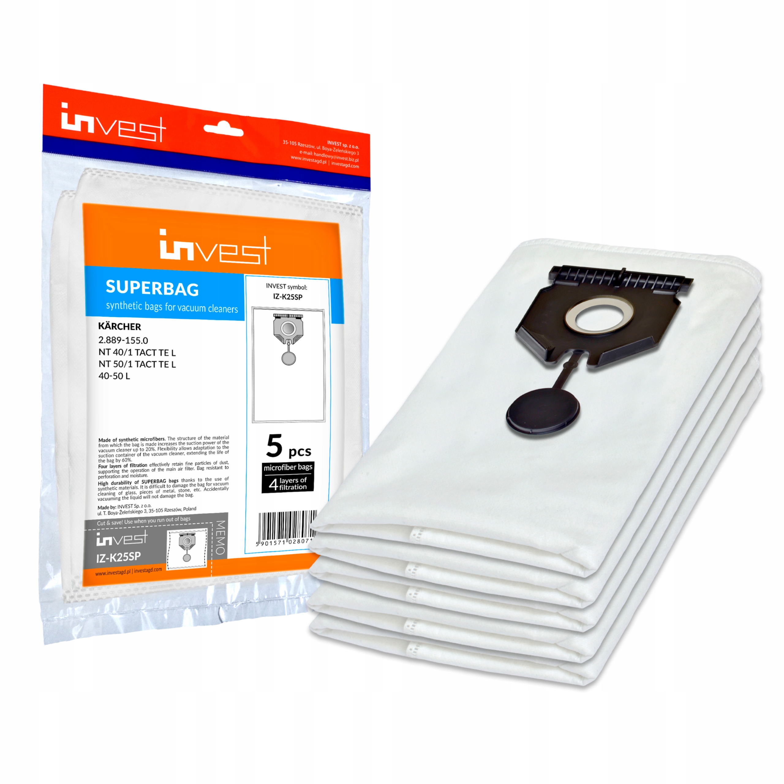 

5x Worki Syntetyczne Do Karcher Nt 40/1 Tact Te L