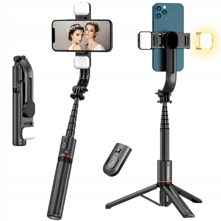 Selfie Tyč Tripod Bluetooth Stativ Led Lampa Feegar Flash Dálkové Ovládání