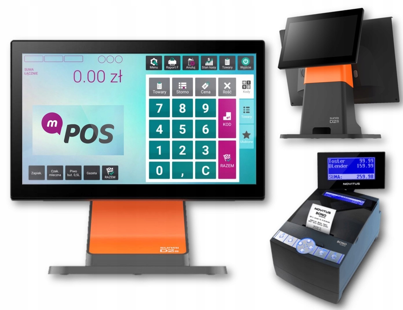 Zestaw POS x 2 ekrany + Program + druk. fisk. BONO