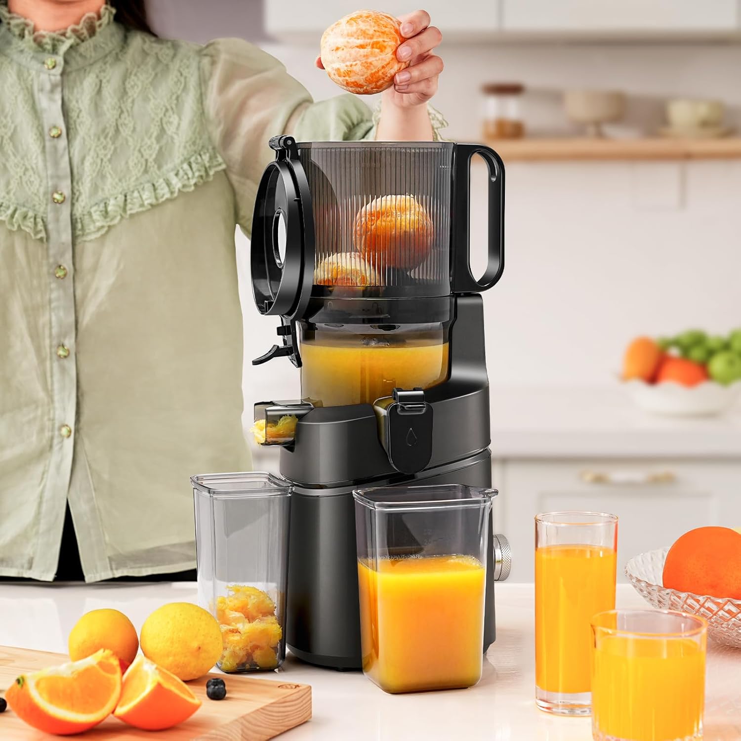 AMZCHEF Wolnoobrotowy Wyciskarka 250W 135MM Do Warzyw i Owoców 1,8L Czarna — miniatura 11