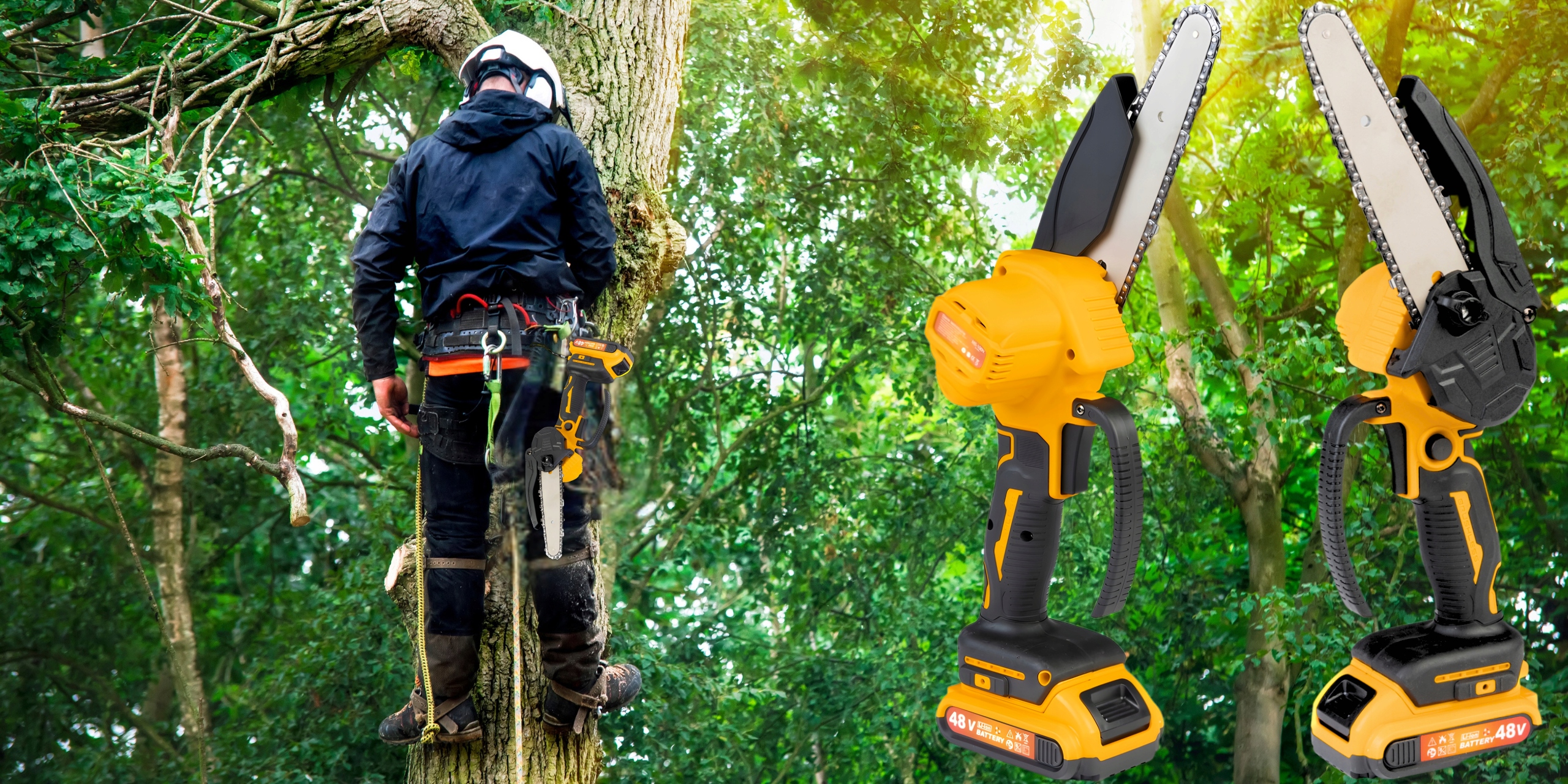 AKUMULATOROWA PIŁA ŁAŃCUCHOWA 6" Mini Pilarka Gałęziówka 2xaku 48V Zestaw Seria MS-106