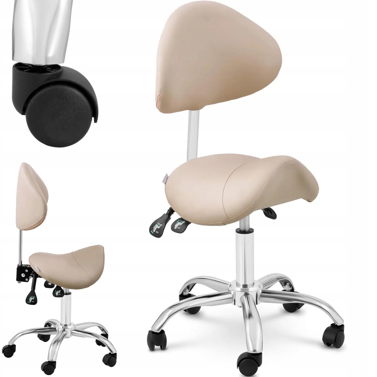 Kosmetické sedlové křeslo s nastavitelným opěradlem Mannheim Cream krémové