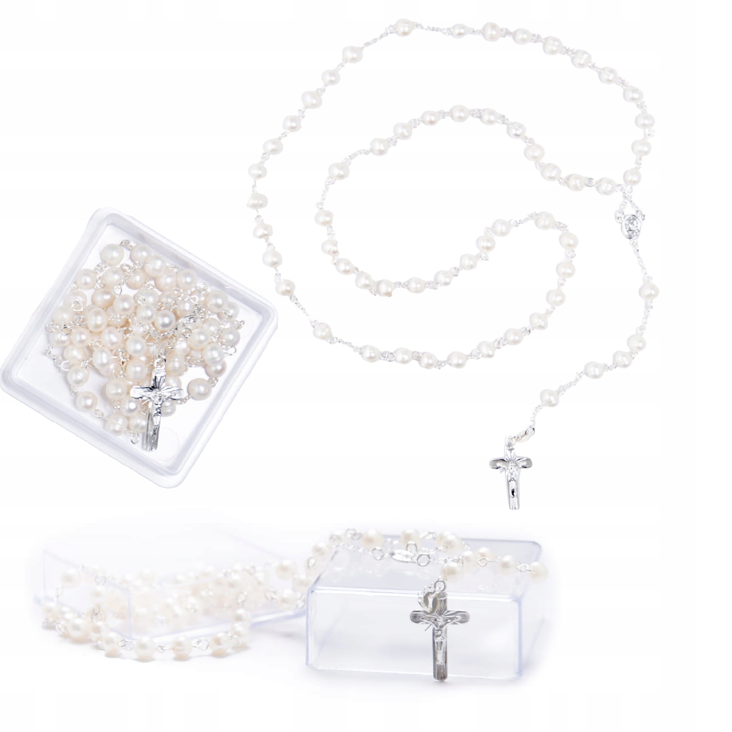 Růženec z přírodních perel na stříbře ryzosti 925 RT-27