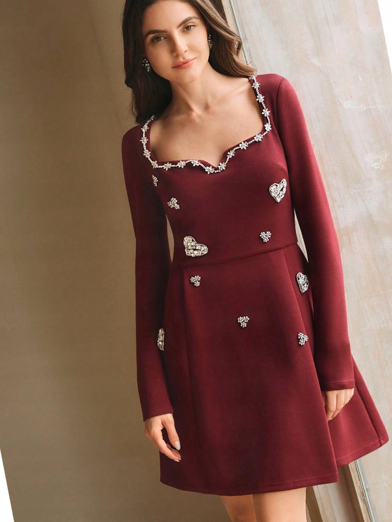 Šaty Elegantní Premium Burgundská Zdobená Balová Anewsta XL 42