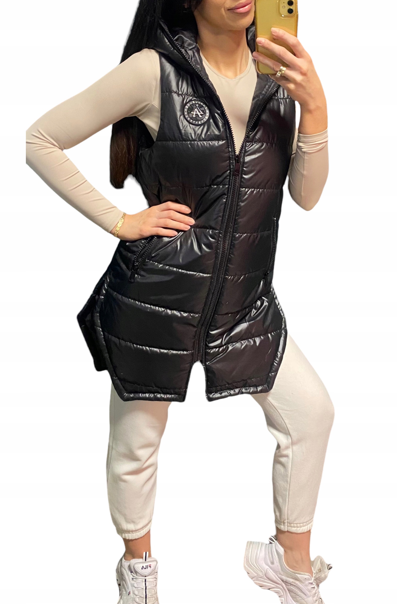 KAMIZELKA DAMSKA BEZRĘKAWNIK DŁUGA PIKOWANA L Kolor czarny