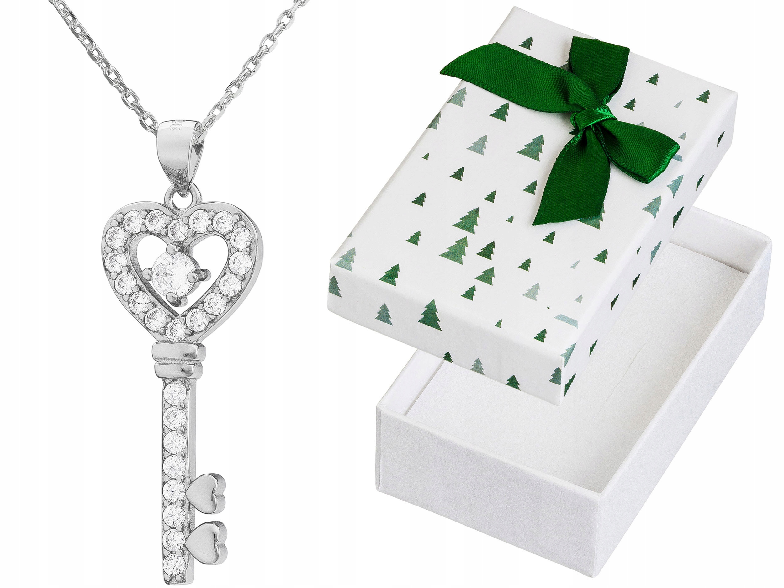 Krátký Stříbrný Dámský Náhrdelník Klíč se Zirkony Klíček Choker Stříbro 38