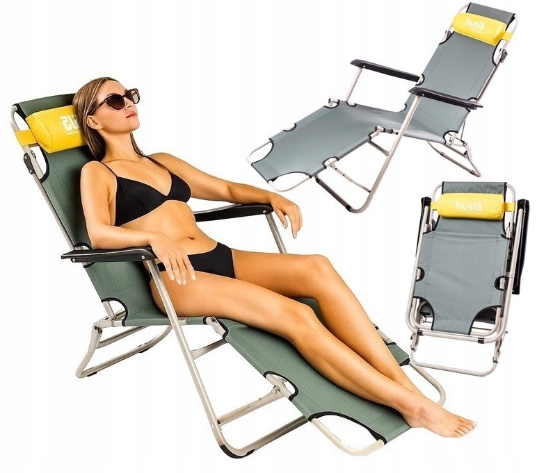 Leżak Ogrodowy Plażowy Balkonowy na Taras Fotel do Opalania Husla Szary