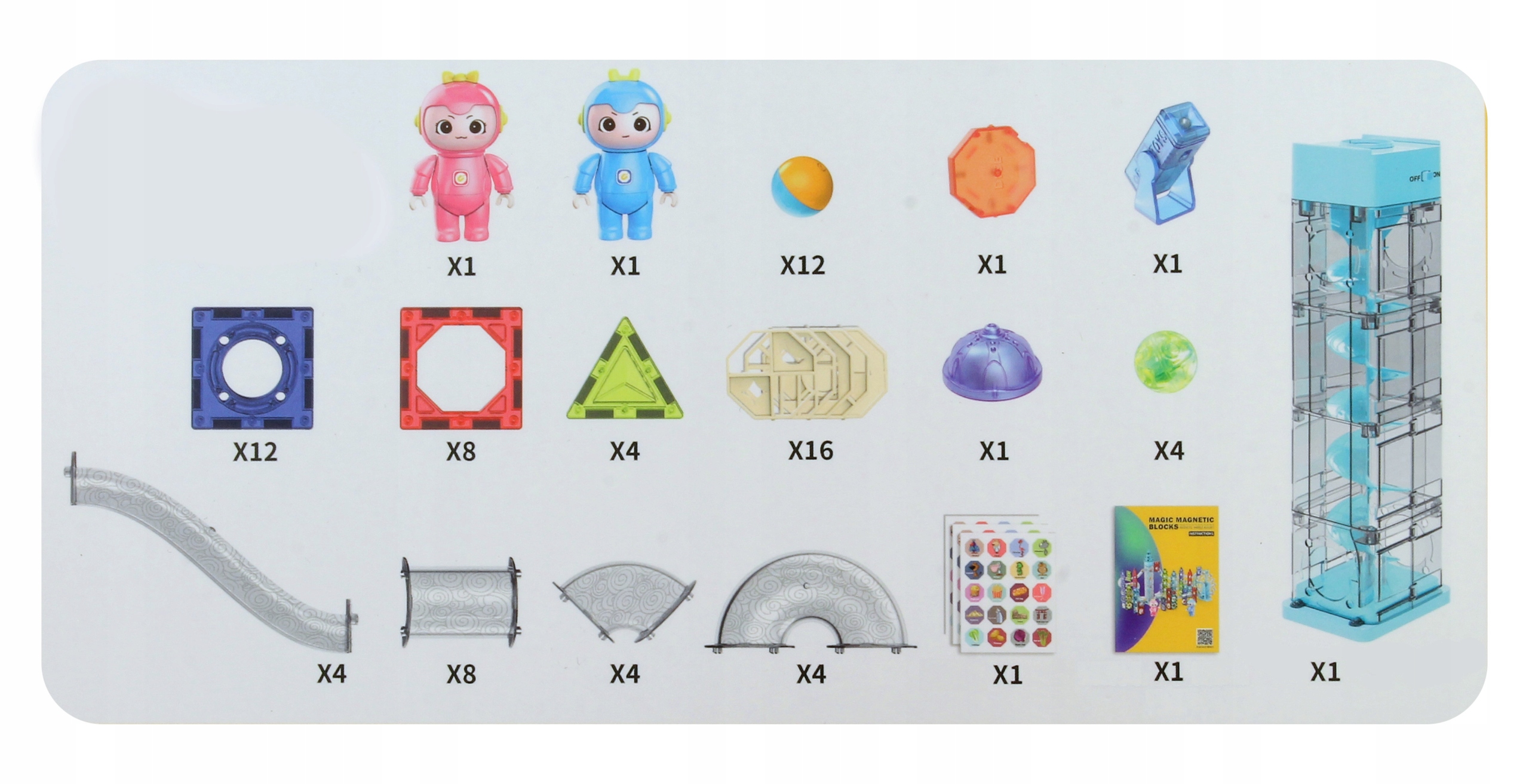 ŚWIECĄCE KLOCKI MAGNETYCZNE Tor Zjeżdżalnia 82 szt Liczba elementów 82 szt.