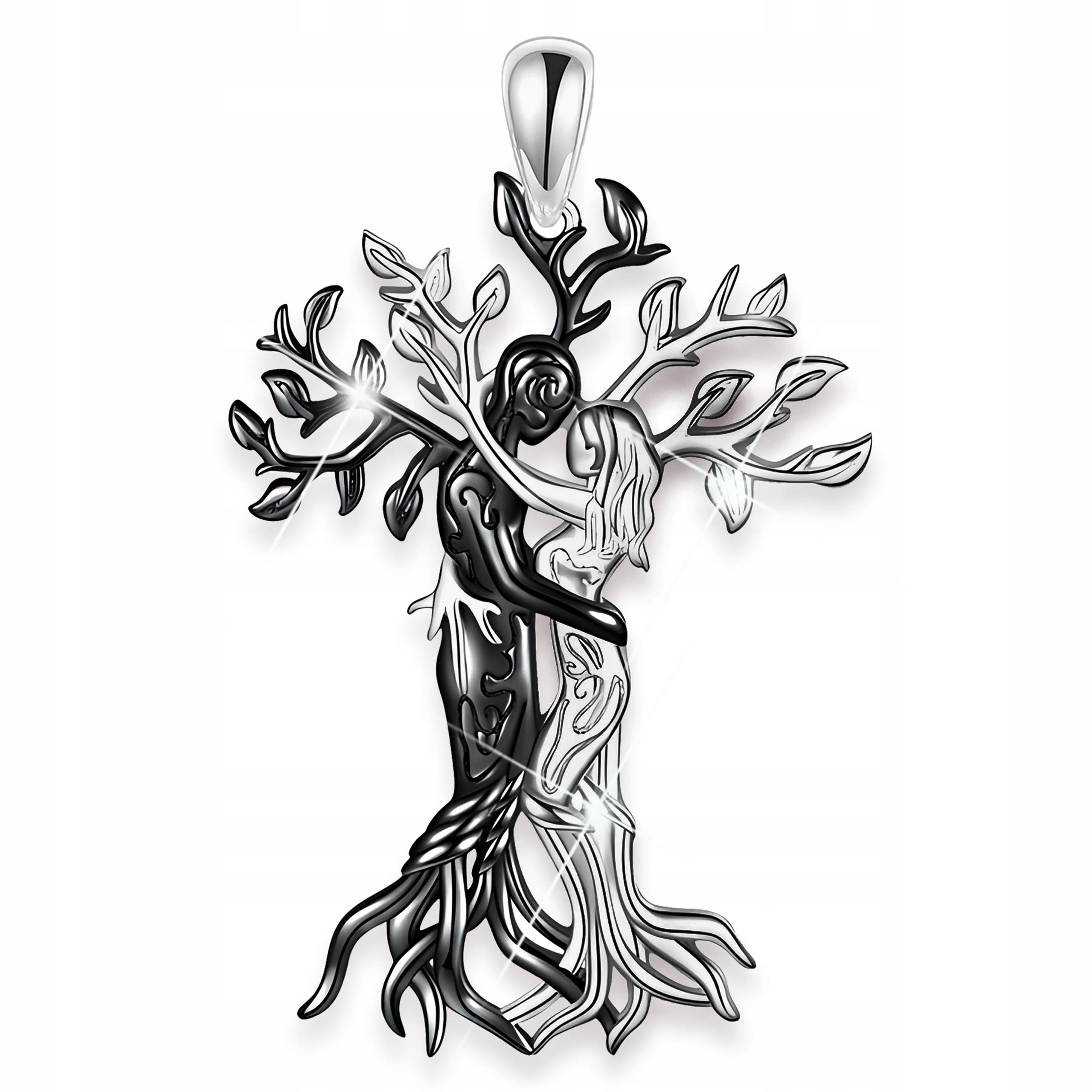 Stříbrný přívěsek 925 Černý Stromky Objímání Zamilovaný Pár Stromů