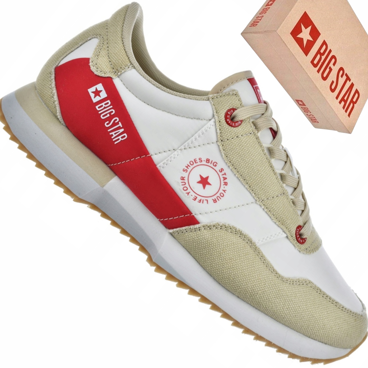 Big Star NN174421 sneakersy męskie retro beżowo-białe z czerwonym logo