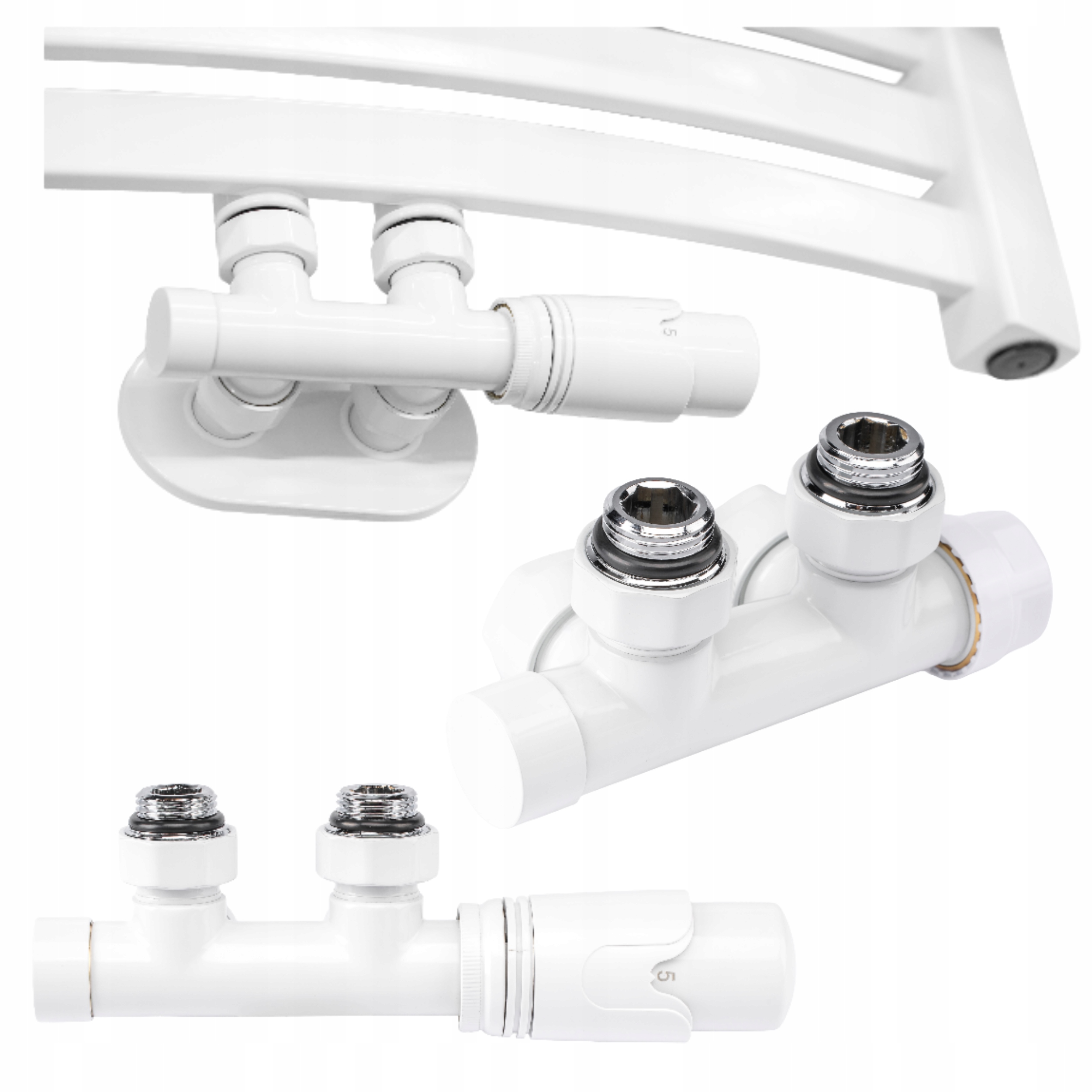 Termostatický Ventil Pro Radiátor, Hlavice Bílá, Sada Duoplex, Reverzibilní