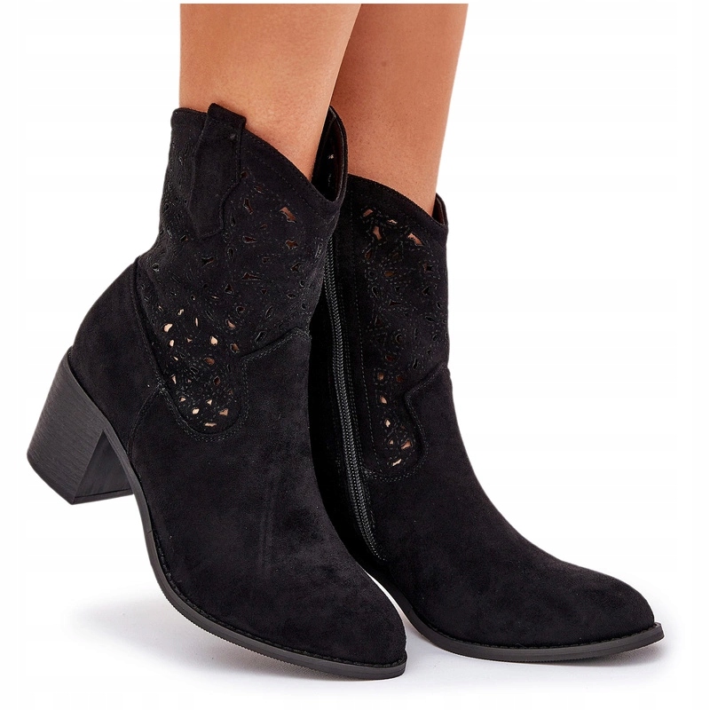 Kotníkové Boty Kovbojské Boty Eko Semišové Na Prolamovaném Podpatku S.barski HY51-125 Černé 37