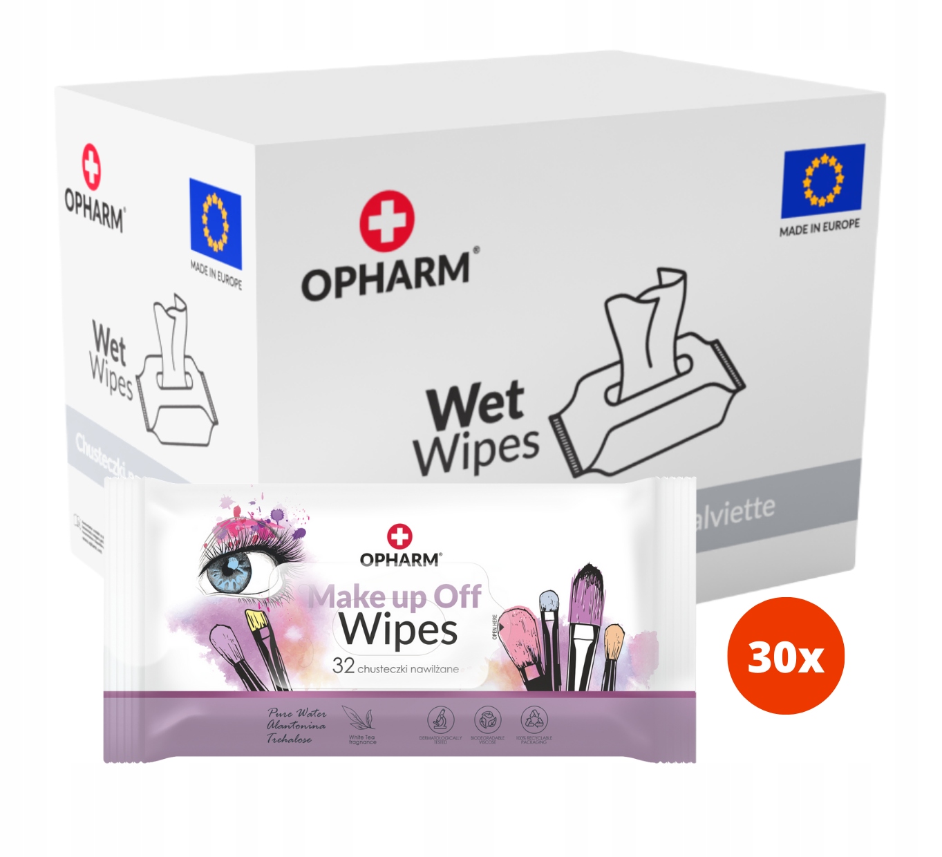 Zestaw Chusteczki do demakijażu Opharm Make up off Wipes 30x32 szt.