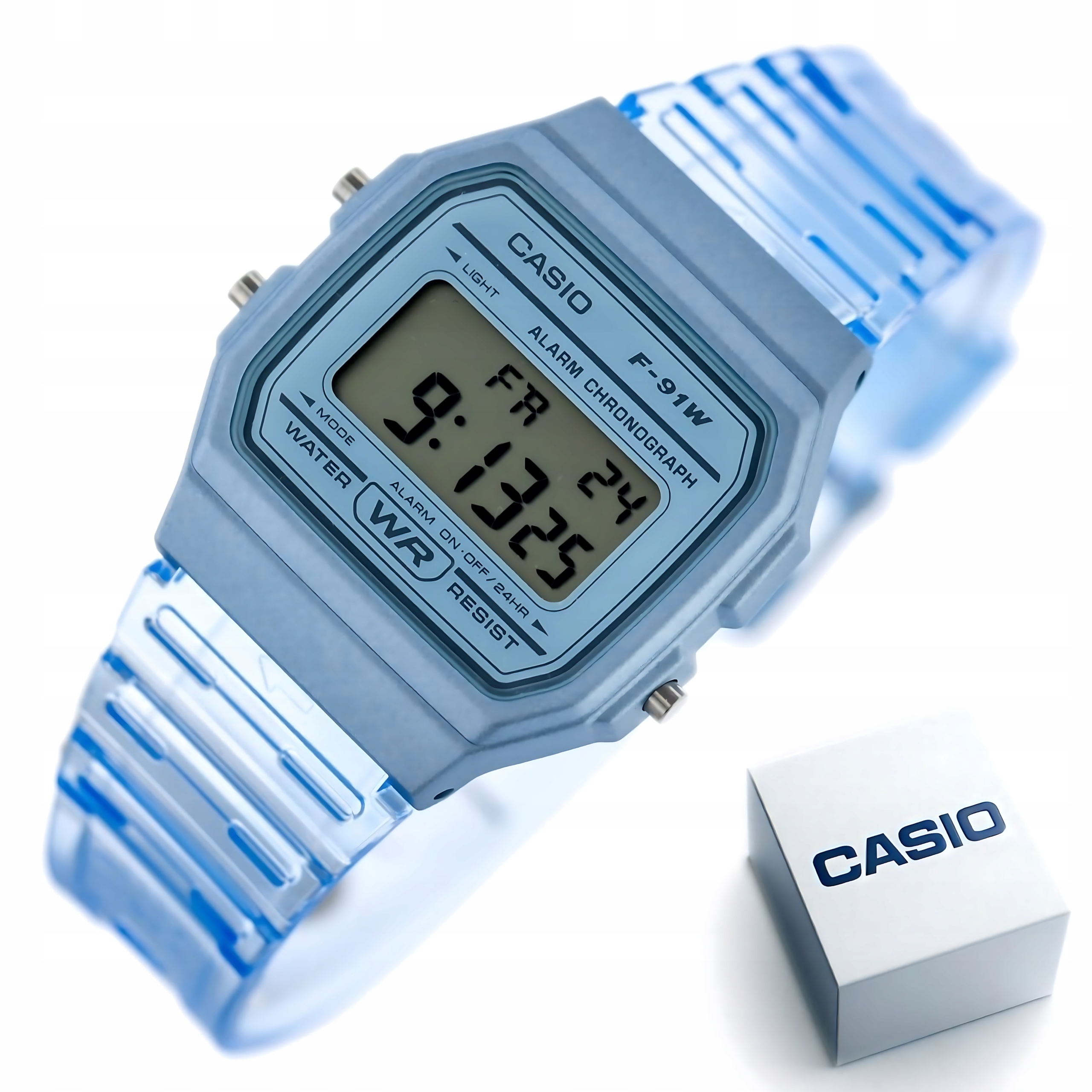 Unisex hodinky Casio F-91WS-2 Modré Transparentní Retro Stopky WR30 Box