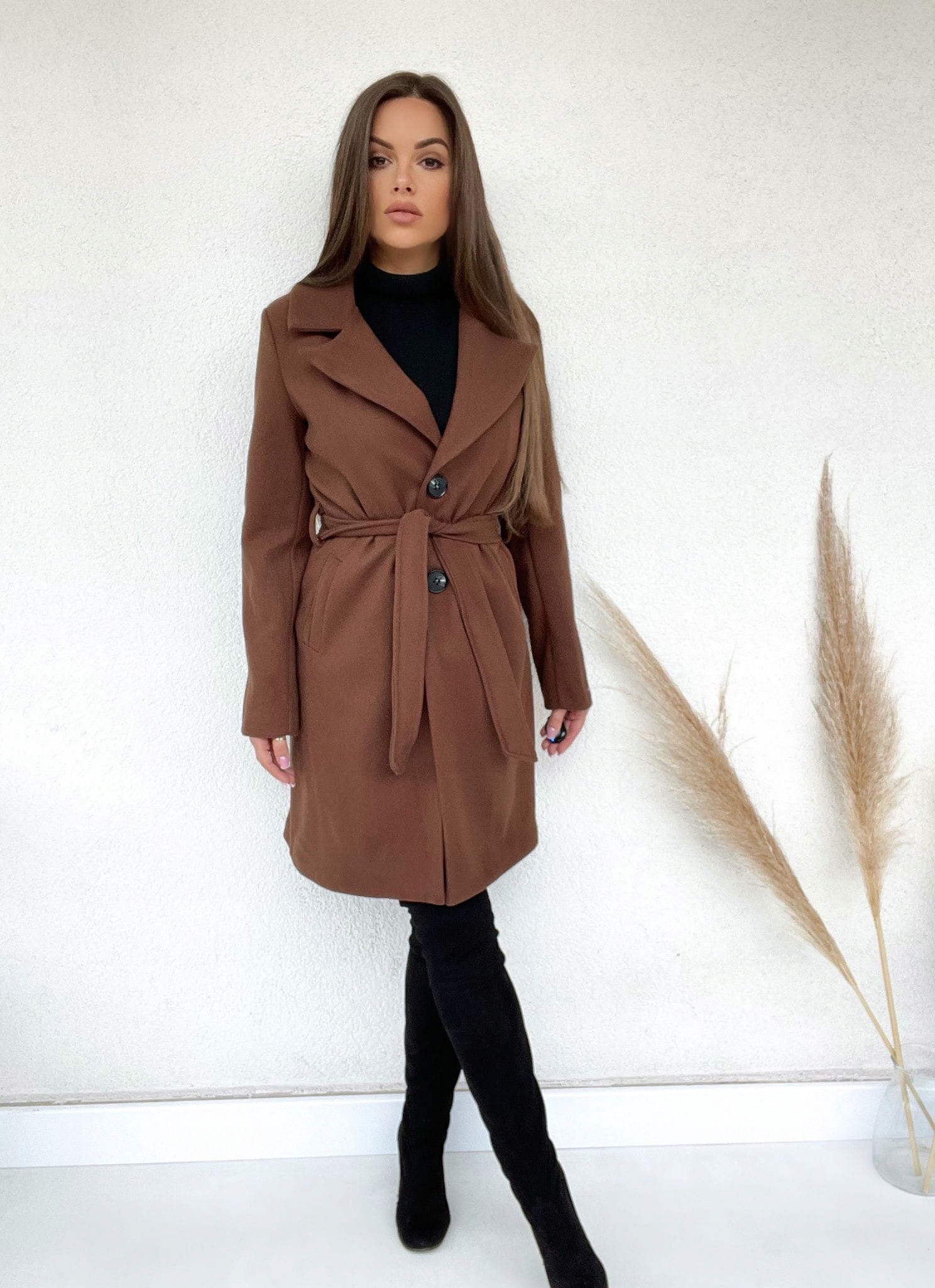 JESIENNO- ZIMOWY PŁASZCZ INGRID CZEKOLADA XL Kolor brązowy