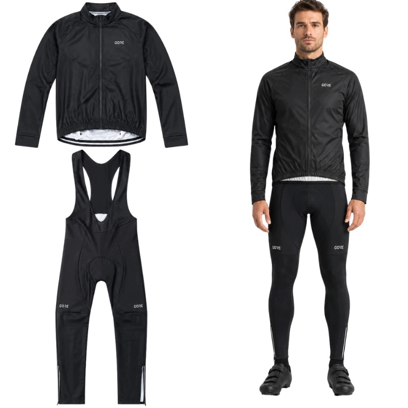 Męski strój rowerowy ocieplany bluza spodnie z szelkami czarny S