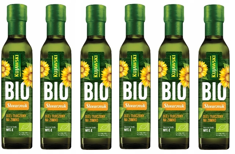 6x 250ml Kujawski Bio olej ze słoneczników tłoczony na zimno Karton