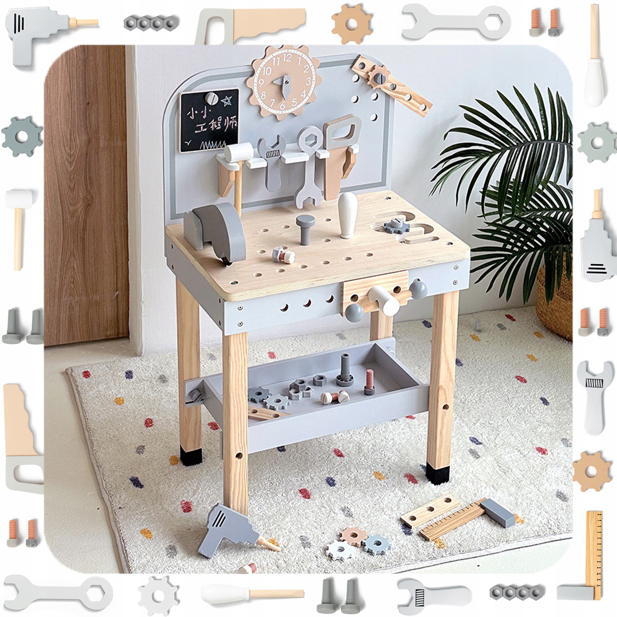 EDUKACYJNA ZABAWKA WARSZTAT DREWNIANY STÓŁ NARZĘDZIA DO NAPRAWY Marka Kabi