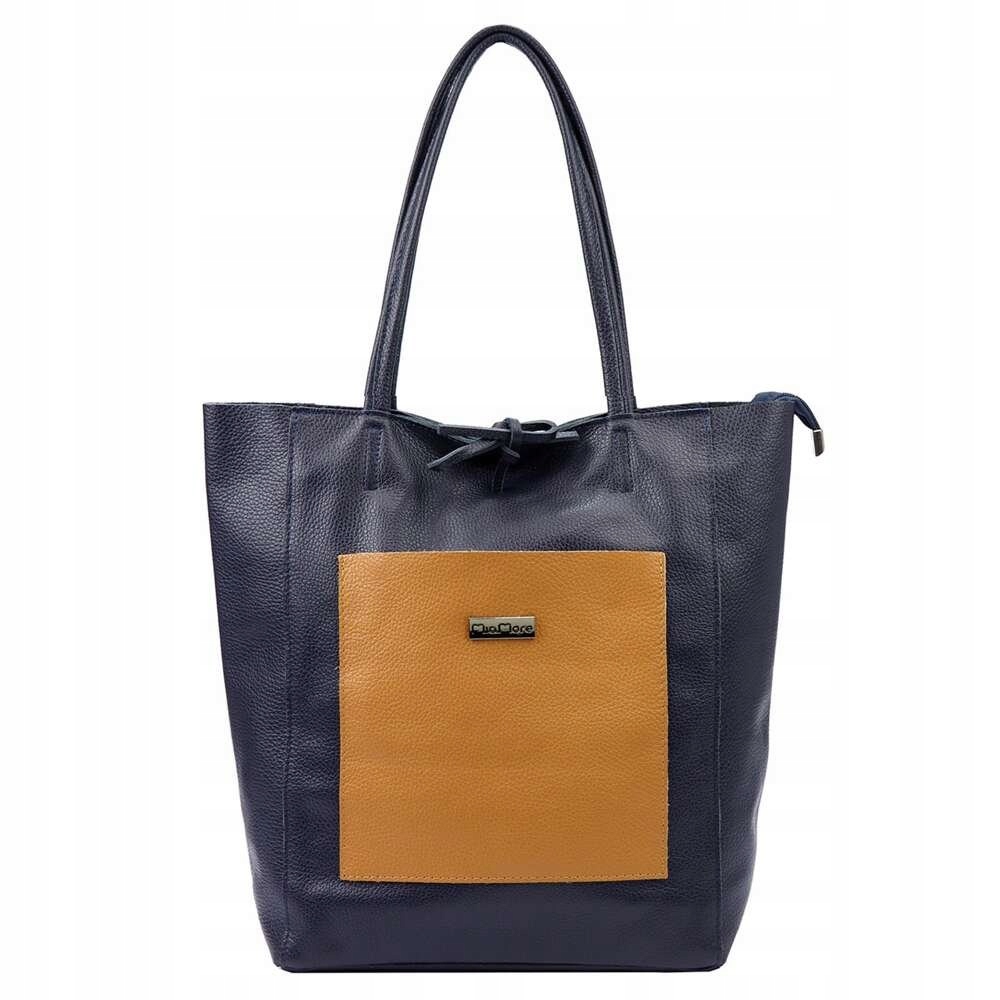 Kožená kabelka Shopperbag A4 Tmavě modrá-Camelová MiaMore 01-060 Dollaro