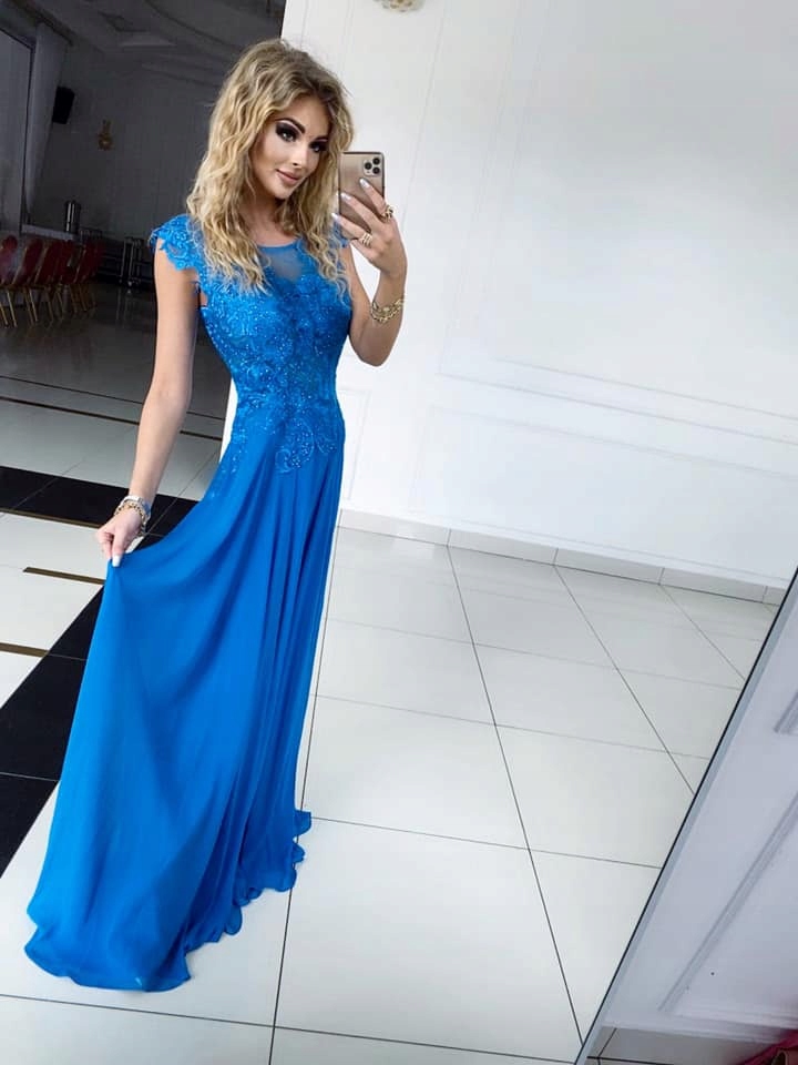 Šaty Na Svatební Hostinu Diva Dlouhá Azurová 42 XL