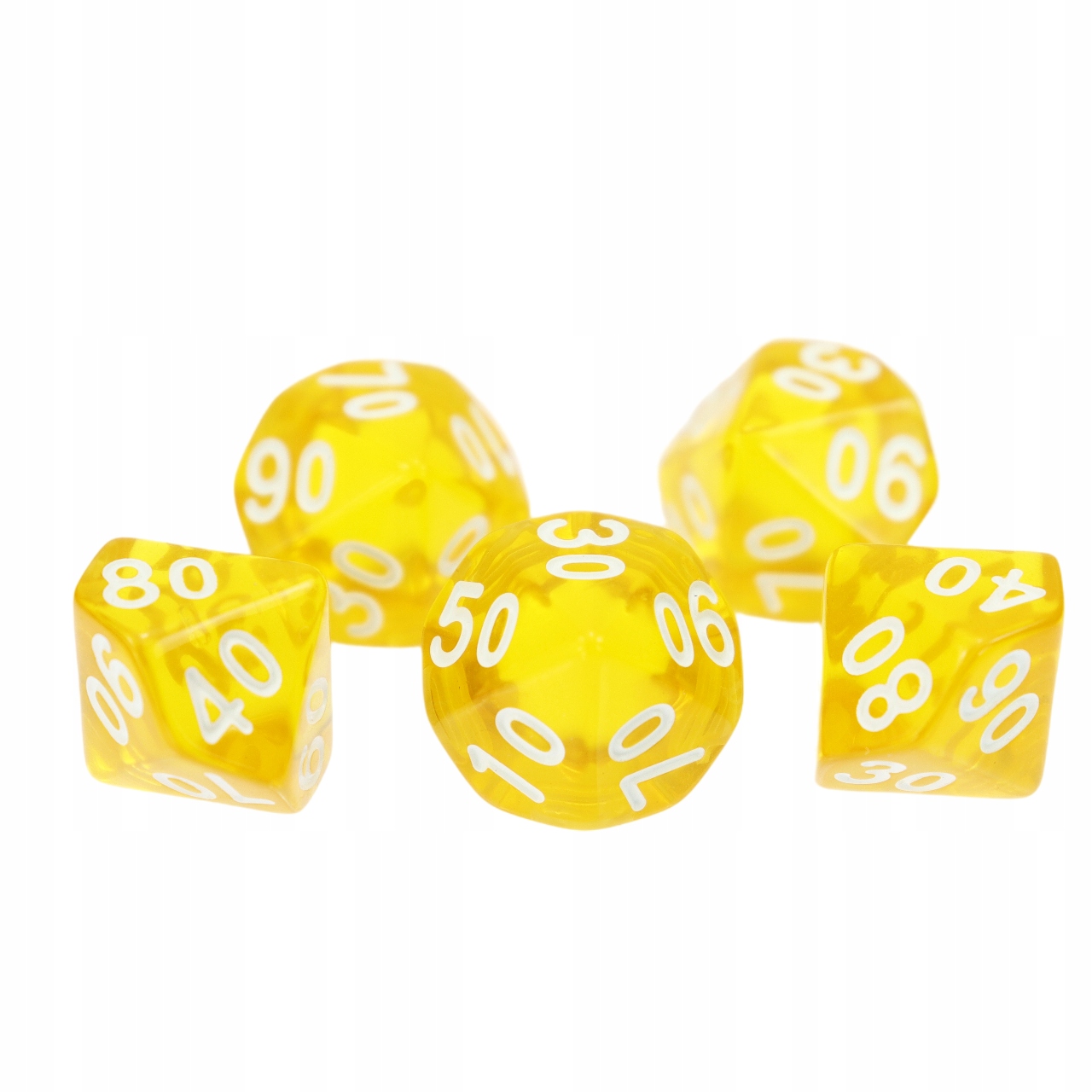 ZESTAW 25 KOSTEK K10 RPG ŻÓŁTA TRANSPARENTNA KOŚĆ DZIESIĘCIOŚCIENNA 00-90 Liczba ścian 10