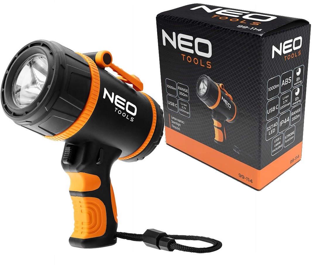 Lampa reflektor ruční svítilna 1000lm 350m 4400mAh 3,7V Neo
