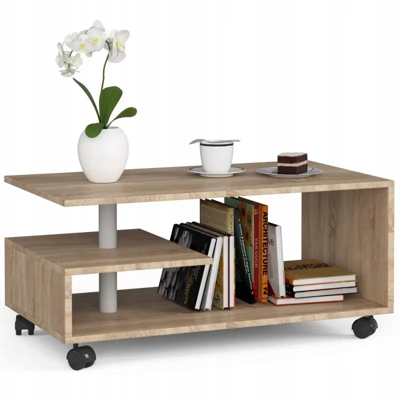 

Stolik kawowy nowoczesny sonoma 90 cm salon kółka