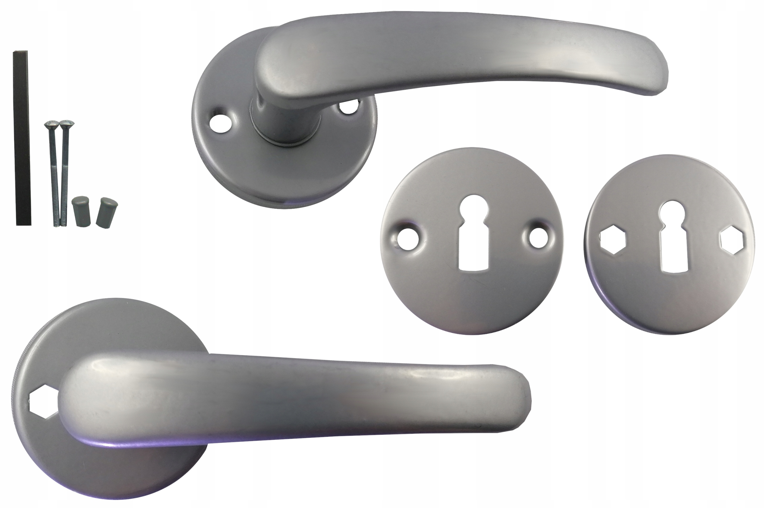 KLAMKA SREBRNY BISZKOPT OKRĄGŁY ROZETA KLUCZ