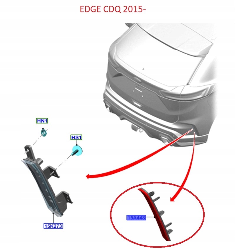 ODBLASK ZDERZAKA LEWY TYŁ EDGE 2018- USA FORD OE_ 2334686 _ KT4B-17A849-AB Typ samochodu 4x4/SUV Samochody osobowe