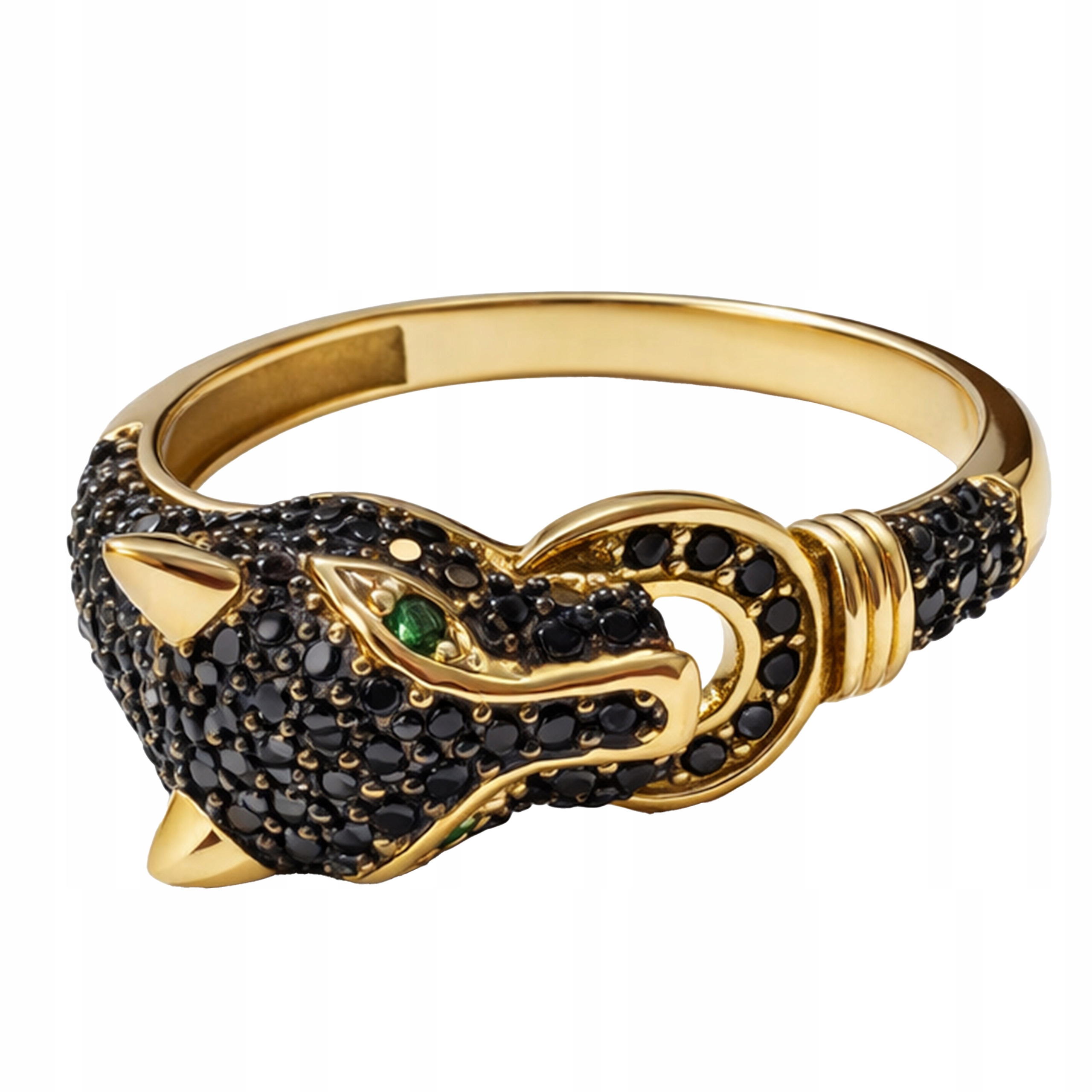 Velký zlatý prsten 585 pantera s černými zirkony, módní vzor r19