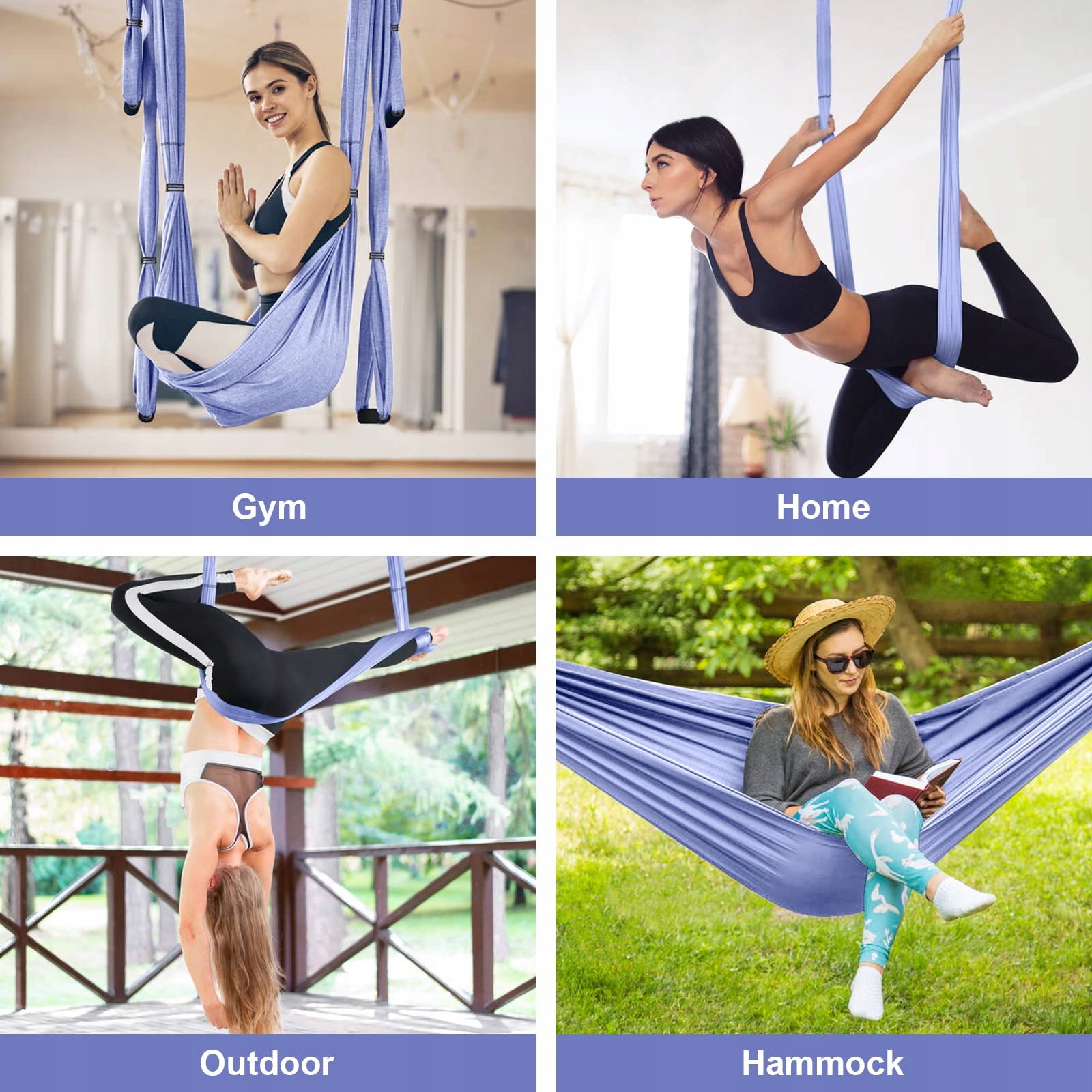 LEOGREEN Hamak Antygrawitacyjna Huśtawka Pilates Nylon 300kg Fioletowy — miniatura 7