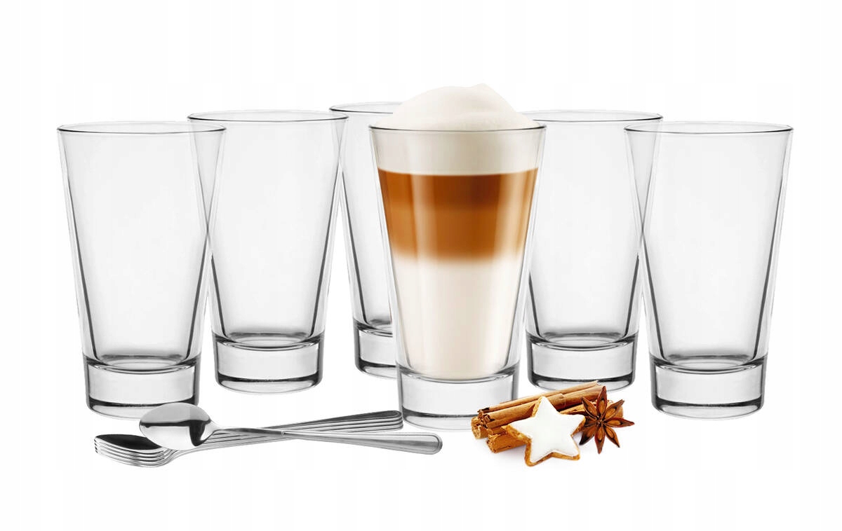 

Szklanki Do Kawy Latte 300ml 6x łyżeczki długie