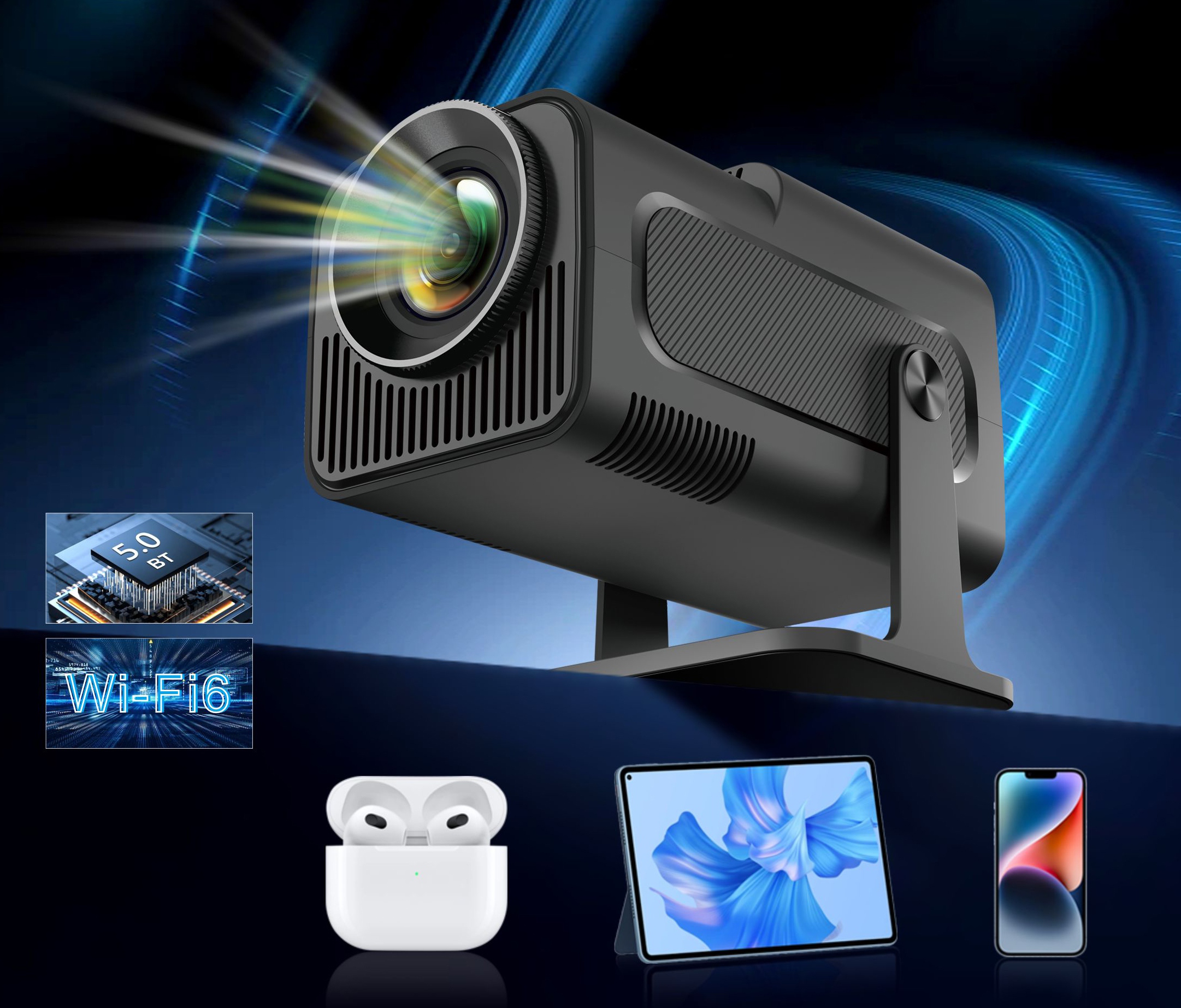 MINI PROJEKTOR RZUTNIK FULL HD 2024 LED ANDROID WIFI SMART TV PRZENOŚNY Technologia wyświetlania LED