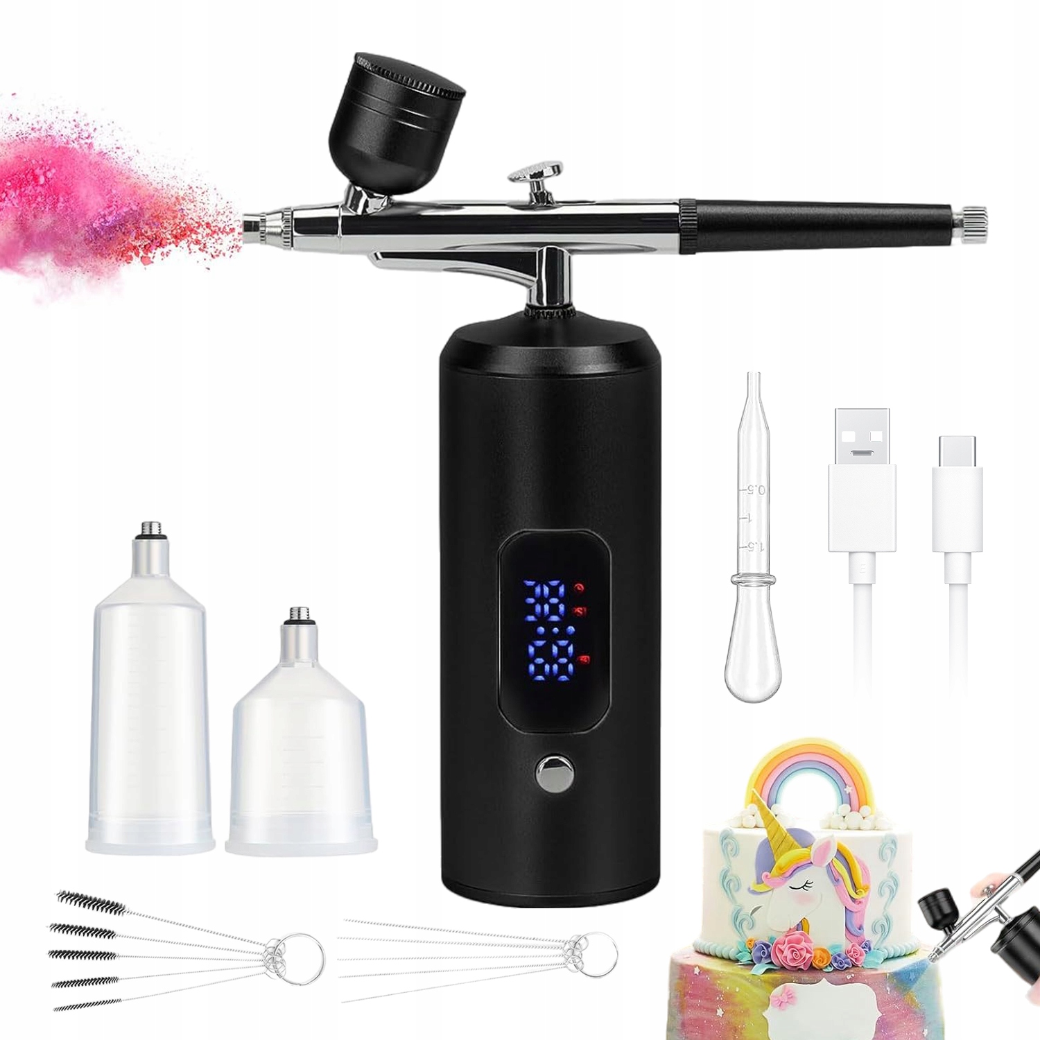 Elektrická Stříkací Pistole Aerograf Kompres Pro Zdobení Dortů 950 Mah